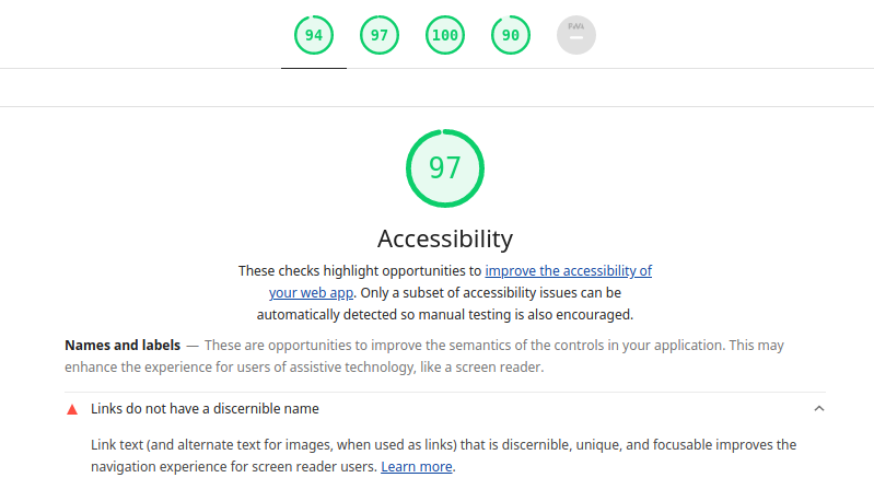 Lighthouse audit showing accessibility issues