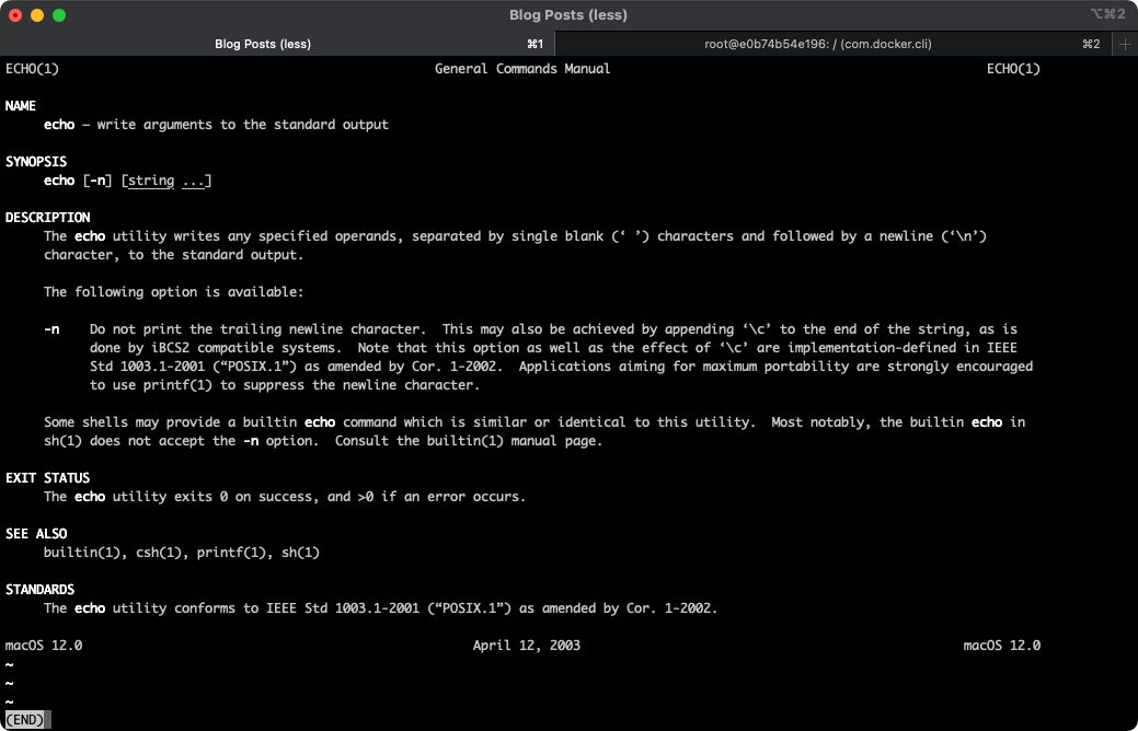 macOS echo man page